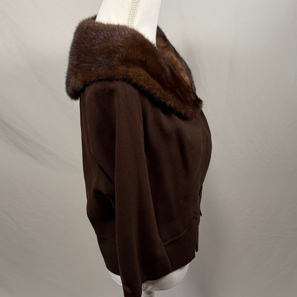 Handmade Mink Vintage Elegant Brown Fur-Trimmed Women's Overcoat Size Small - Picture 3 of 9